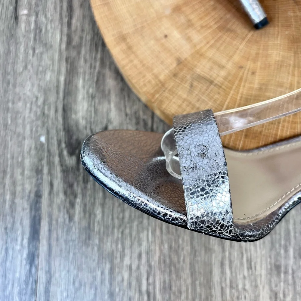 *Tory Burch | Elana Leather Silver Heeled Sandals With Ankle Straps Size 6